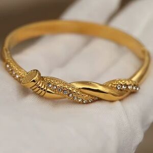 Gold Twisted Nail Bracelet with Crystal Details